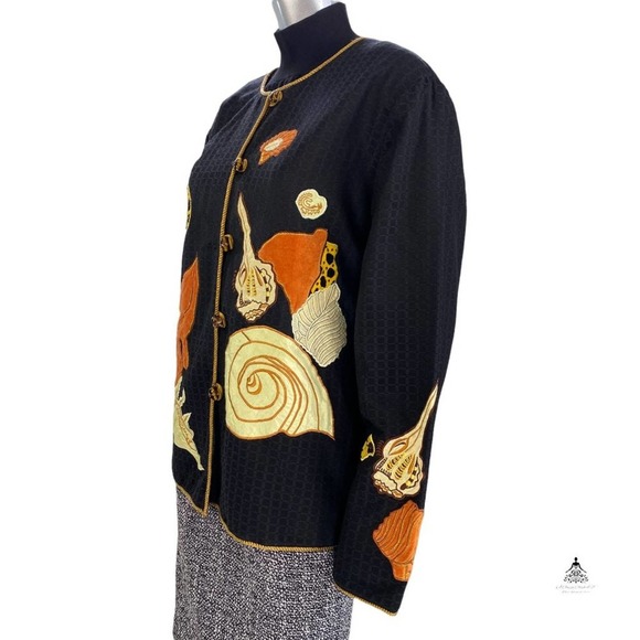Vintage Allure Black Orange Fall Leaves Embroidered Autumn Blazer XL - Picture 6 of 11
